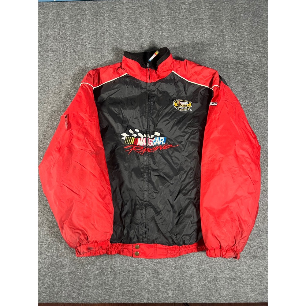 Vintage 90s NASCAR Racing Jacket Mens XL Red Black Checkered Flag Nextel Cup